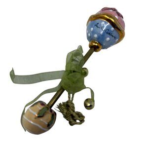 Heather Goldeminc Ceramic Baby Rattle Blue Sky Corp 2001 Polka Dot Floral Design